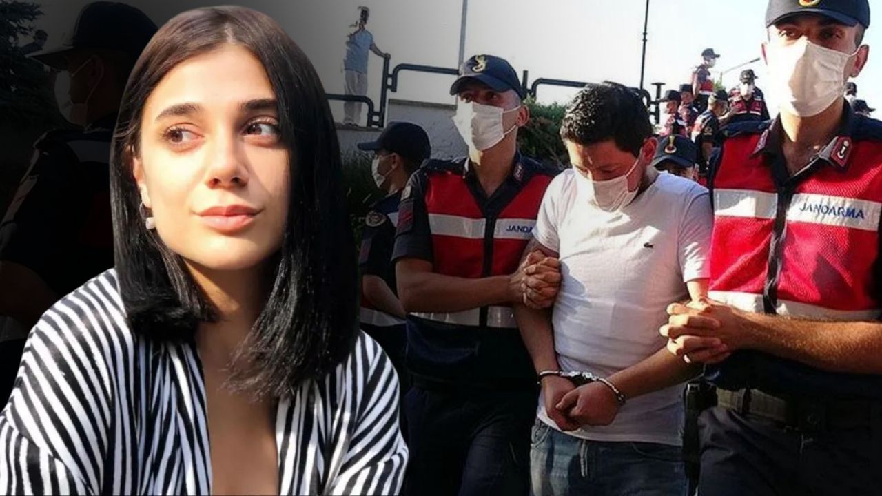 Collage of Pinar Gultekin with the background showing Cemal Metin Avci being escorted by officers, Türkiye, published on Feb. 3, 2025. (Türkiye Daily Photo)