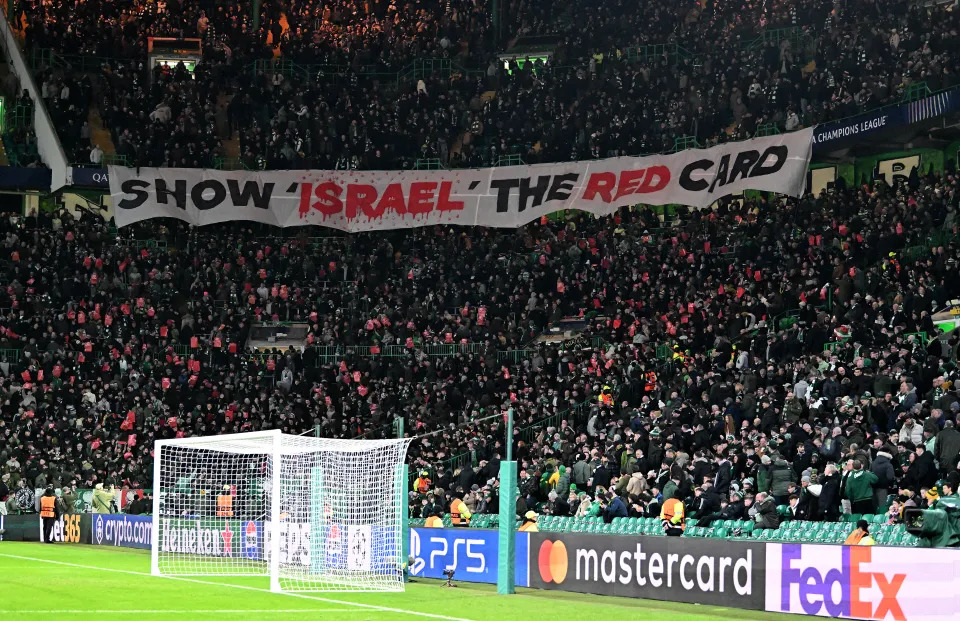 Celtic fans raise 'Show Israel the Red Card' banner, UEFA considers sanction