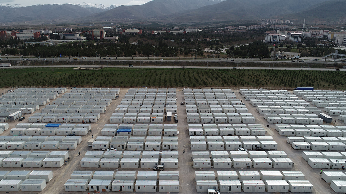 In Malatya, one of the cities heavily affected by the Feb. 6 earthquake centered in Kahramanmaras, a temporary housing center with 2,122 containers was established, accommodating 8,000 earthquake survivors, Türkiye, February 2023. (AA Photo)