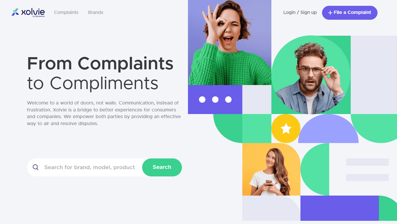 The homepage of a Turkish consumer resolution platform, Sikayetvar, offering a streamlined way for users to voice complaints and share positive experiences with brands. (Screenshot via sikayetvar.com)