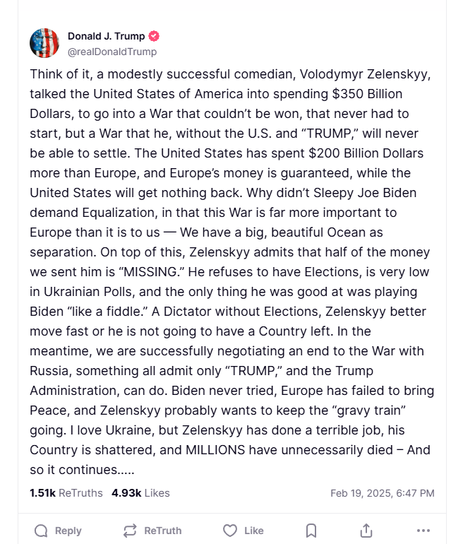Trump calls Zelenskyy a 