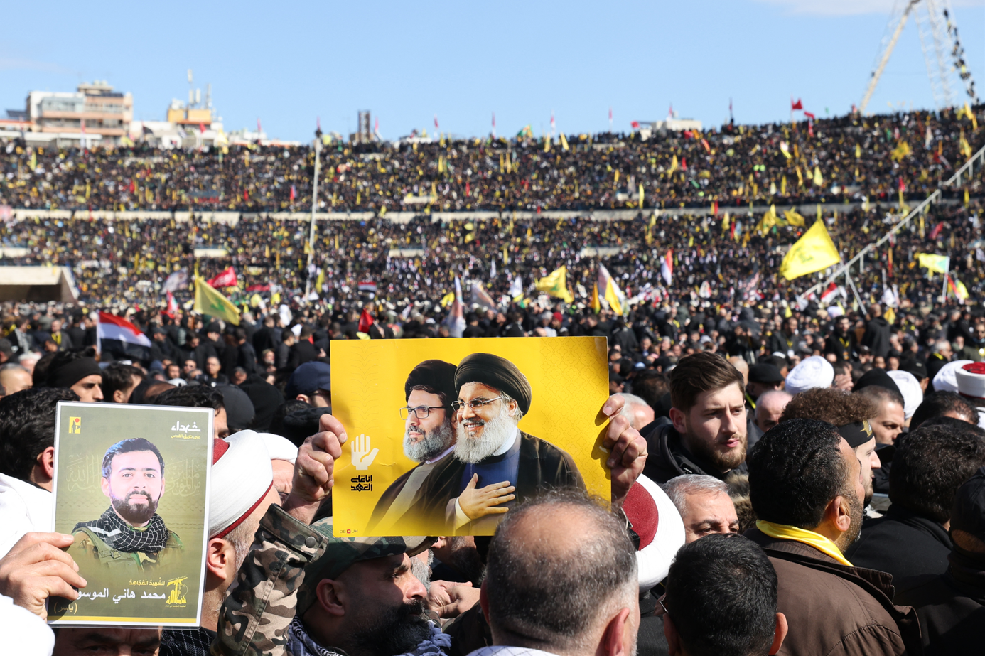 Thousands gather for Hezbollah leader's funeral as Israeli jets circle overhead