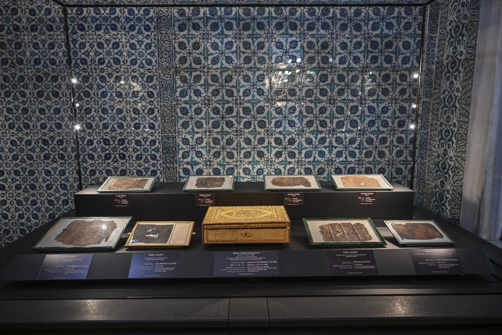 Some of the artifacts in the Chamber of the Holy Relics, located in the Enderun Courtyard of Topkapi Palace, Istanbul, Türkiye. (AA Photo)