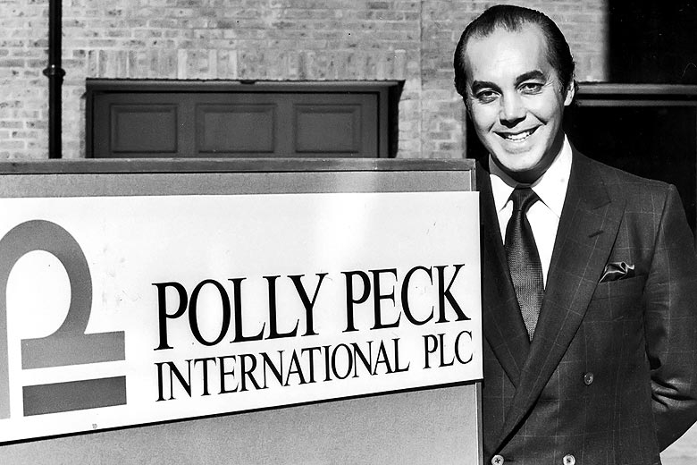 Turkish Cypriot businessman Asil Nadir stands outside Polly Peck International's headquarters during the company's peak years. (Photo via thetimes.com)