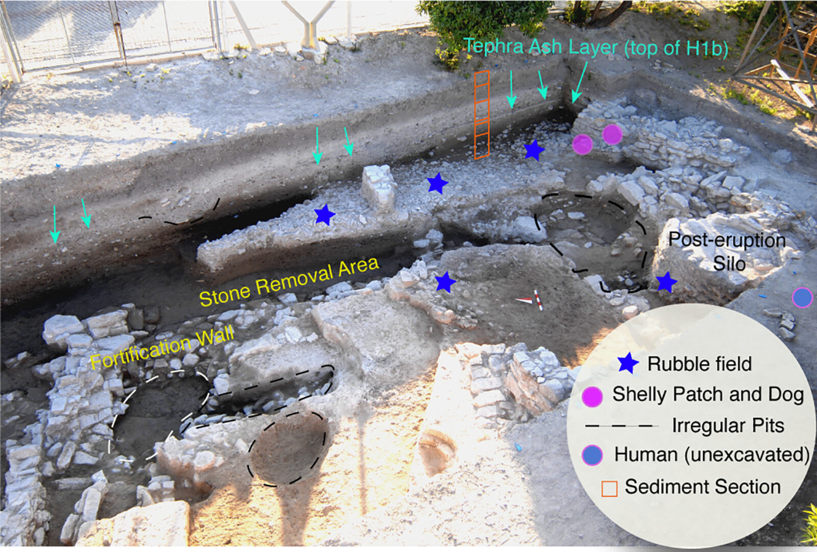 Photograph of the Cesme-Baglararasi Excavation site, as it appeared in 2012. The image highlights the damaged and disrupted areas, as well as the locations where sediment samples were collected. (Photo via PNAS)