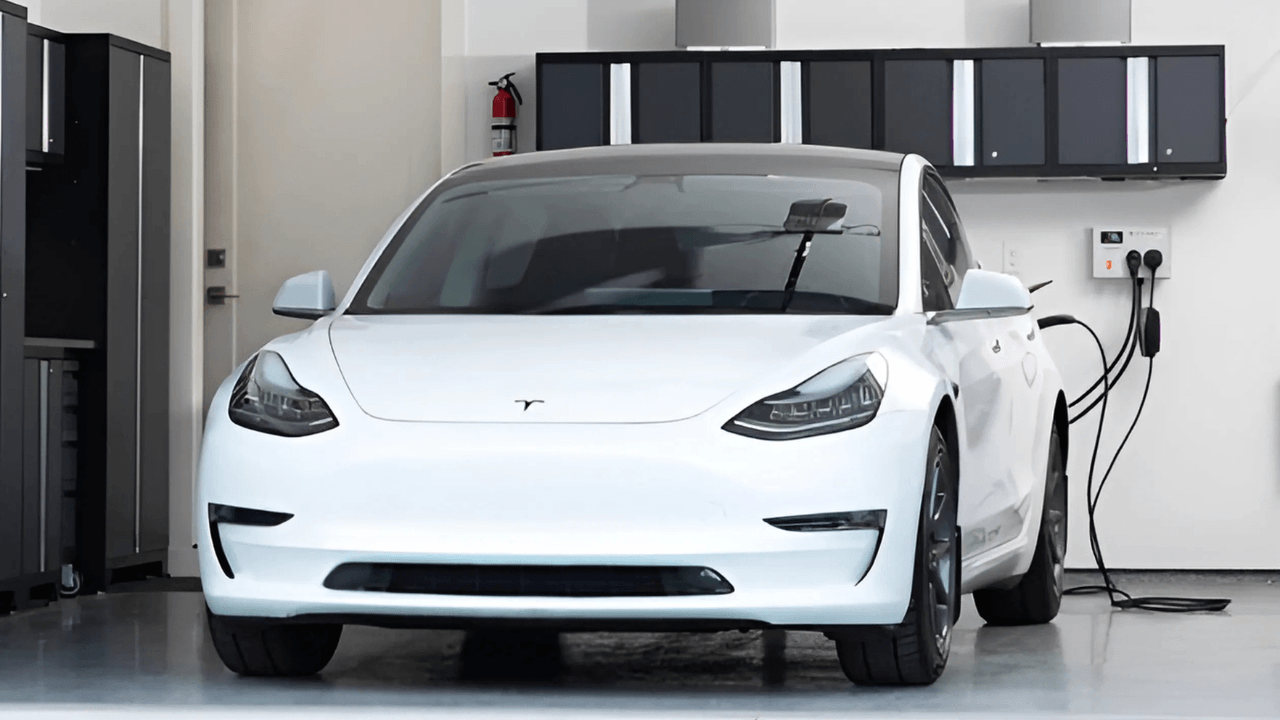 A Tesla electric vehicle being charged using Splitvolt's Splitter Switch. (Photo via sleeplessmedia.com)