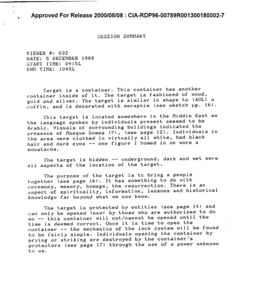 Remote viewer #32's description of what they saw while targeting the anonymous object. (Photo via CIA and NY Post)