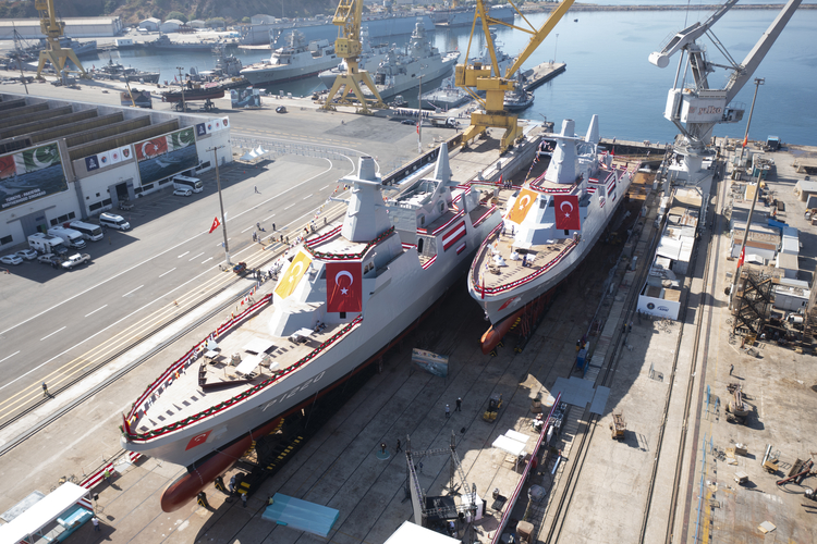 A view of a ship of the 10 ships that are targeted to be built within the scope of the Turkish Navy's Offshore Patrol Vessel Project (OPV) at the Shipyard Command under the main contractorship of the Military Factory and Shipyard Management Corporation (ASFAT) in Istanbul, Türkiye on Sept. 22, 2023 (AA Photo)