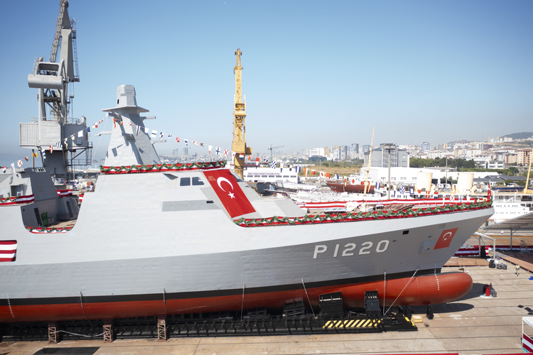 A view of a ship of the 10 ships that are targeted to be built within the scope of the Turkish Navy's Offshore Patrol Vessel Project (OPV) in Istanbul, Türkiye, on Sept. 22, 2023. (AA Photo)