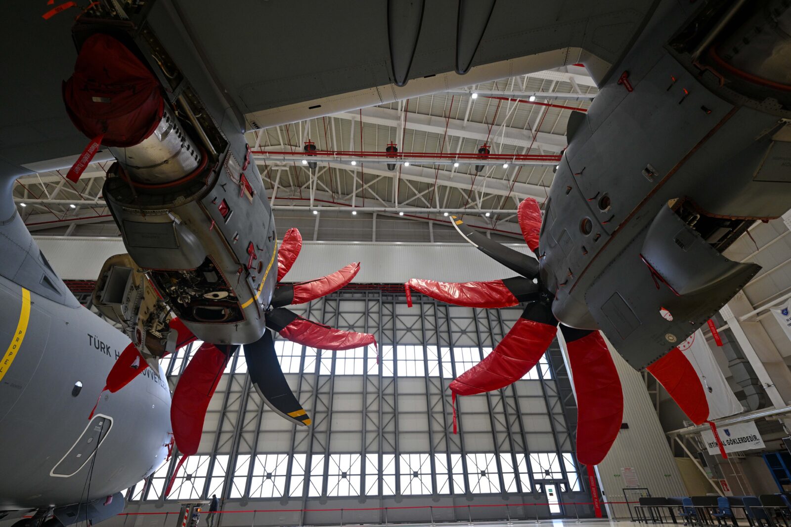 The A400M aircraft, which is of strategic importance in increasing the tactical and transportation capabilities of the Turkish Armed Forces (TAF) (AA Photo)