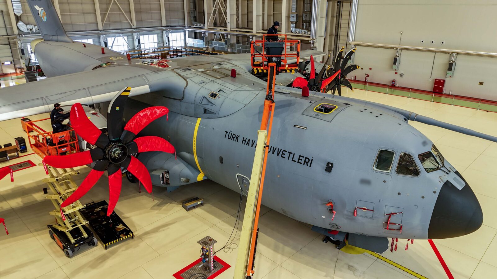 The A400M aircraft, which is of strategic importance in increasing the tactical and transportation capabilities of the Turkish Armed Forces (TAF) (AA Photo)