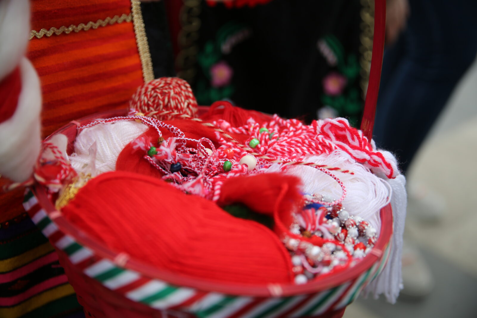 Martenitsa bracelets in a basket, Edirne, Türkiye, March 1, 2025. (AA Photo)