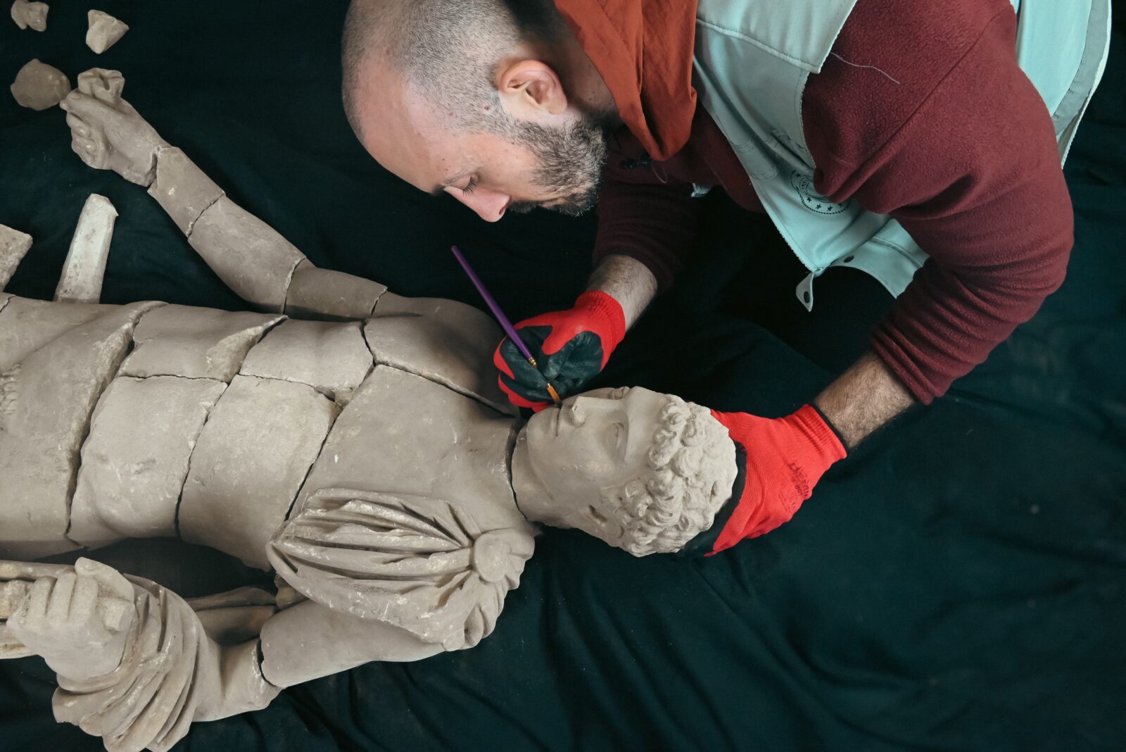 The statue of Hermes, known as the god of hospitality, diplomacy, competitions, and astronomy in Greek mythology, was uncovered in fragments during excavations and was reassembled into a complete form in the excavation house storage. (AA Photo)