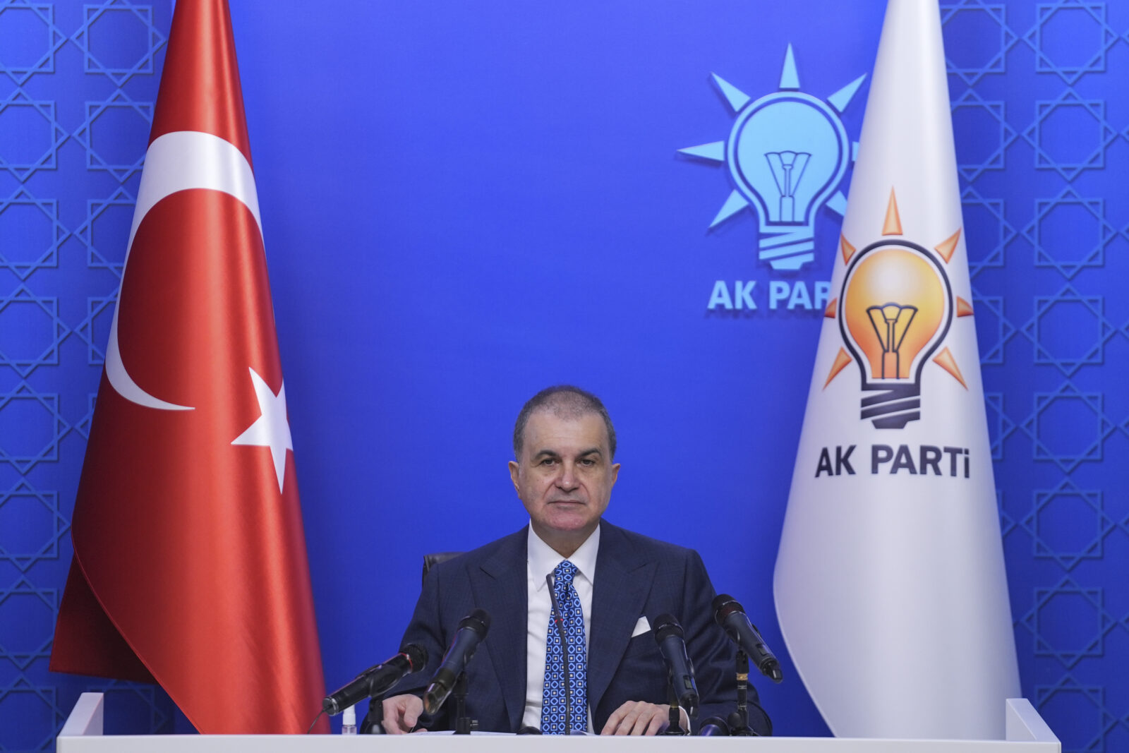 Justice and Development (AK) Party's Spokesman Omer Celik gives a press conference in Ankara, Türkiye, March 3, 2025. (AA Photo)