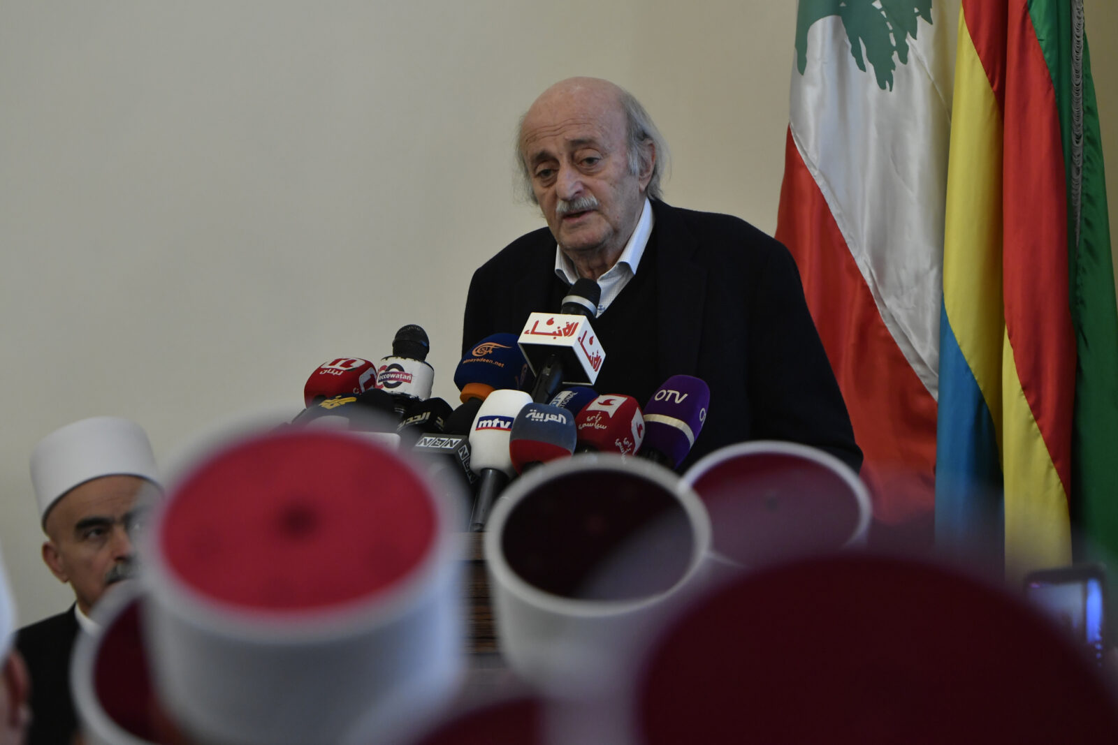 Druze leader Walid Jumblatt attends an extraordinary meeting organized by the Lebanese Druze Community to discuss the developments in Syria, in Beirut, the capital of Lebanon, March 3, 2025. (AA Photo)