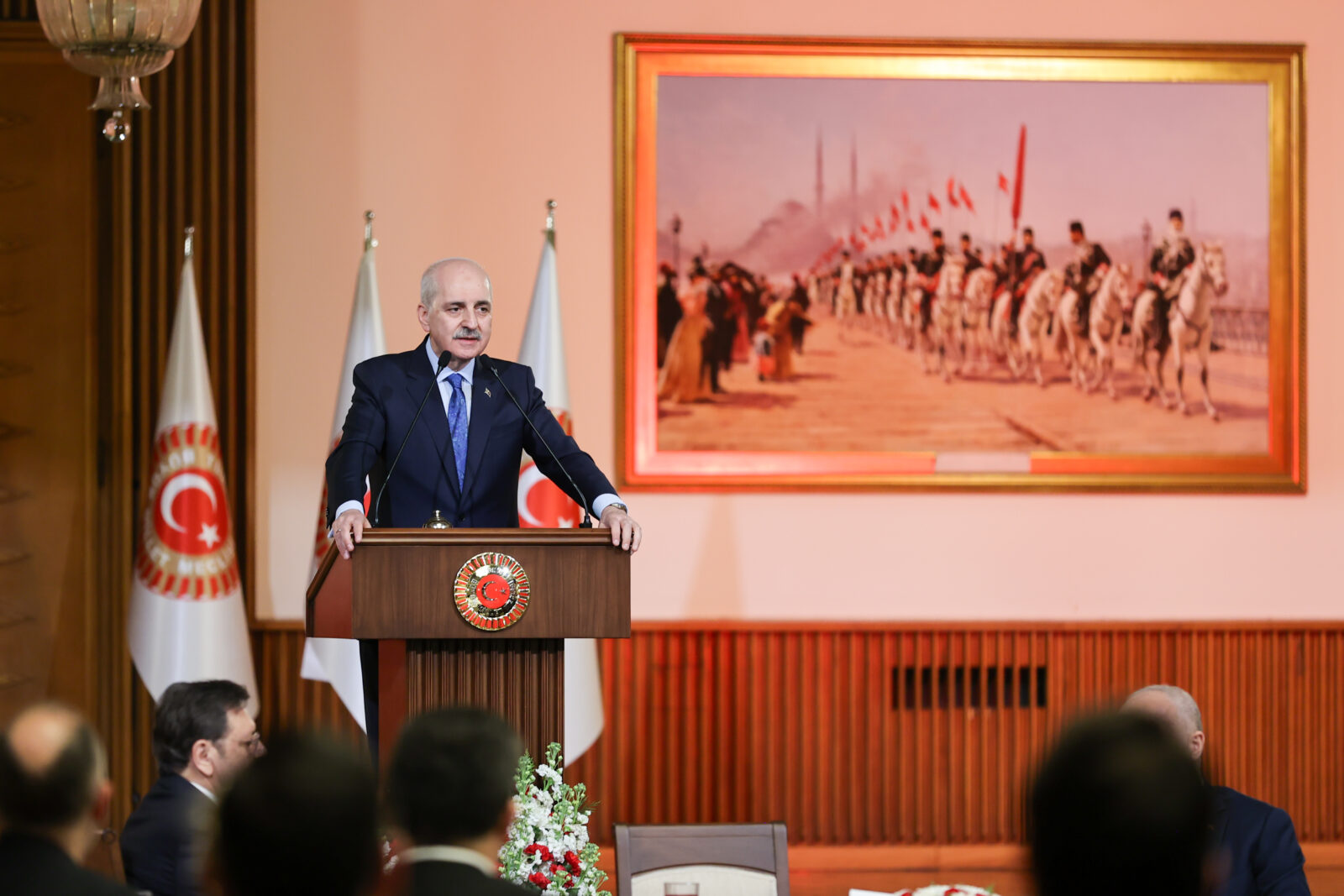 Speaker of the Turkish Parliament Numan Kurtulmus attends to the “Iftar Program with Civil Society Organizations” at Parliament, March 6, 2025. (AA Photo)