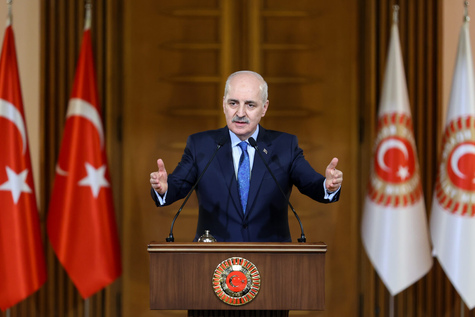 Speaker of the Turkish Parliament Numan Kurtulmus attends to the “Iftar Program with Civil Society Organizations” at Parliament, March 6, 2025. (AA Photo)