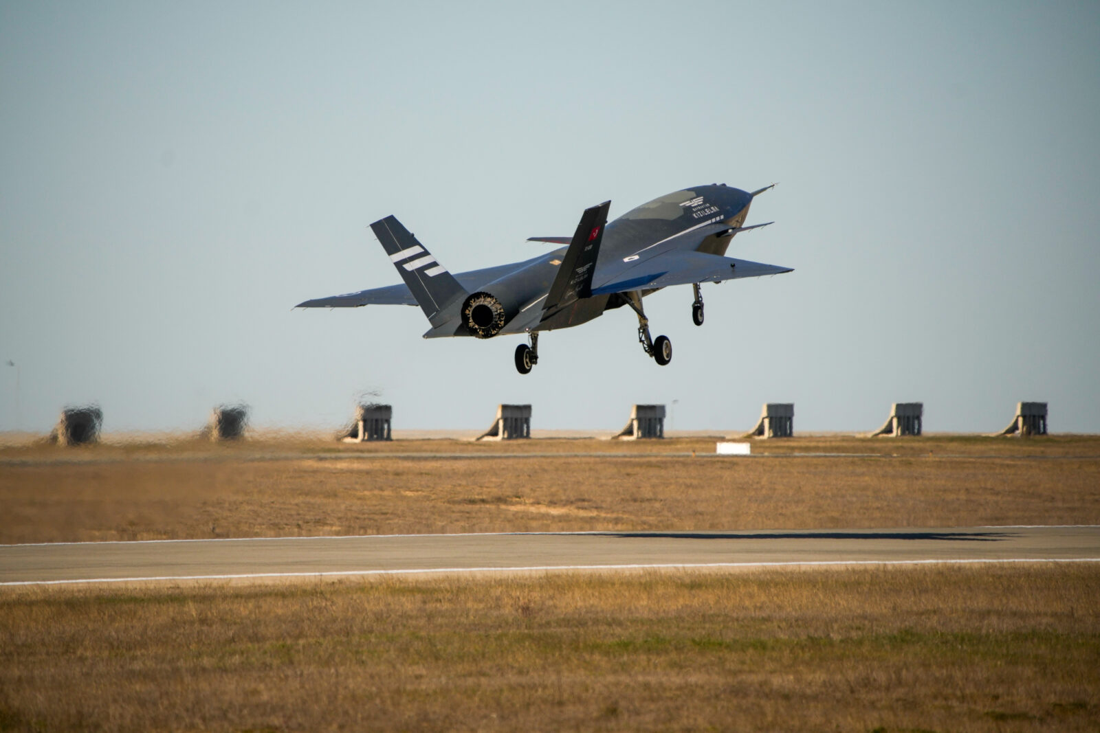 Bayraktar Kizilelma, successfully completes the aerodynamic system identification test after taking off from Akinci Flight Training and Test Center in Tekirdag, Türkiye on March, 2025 (Baykar - Handout)