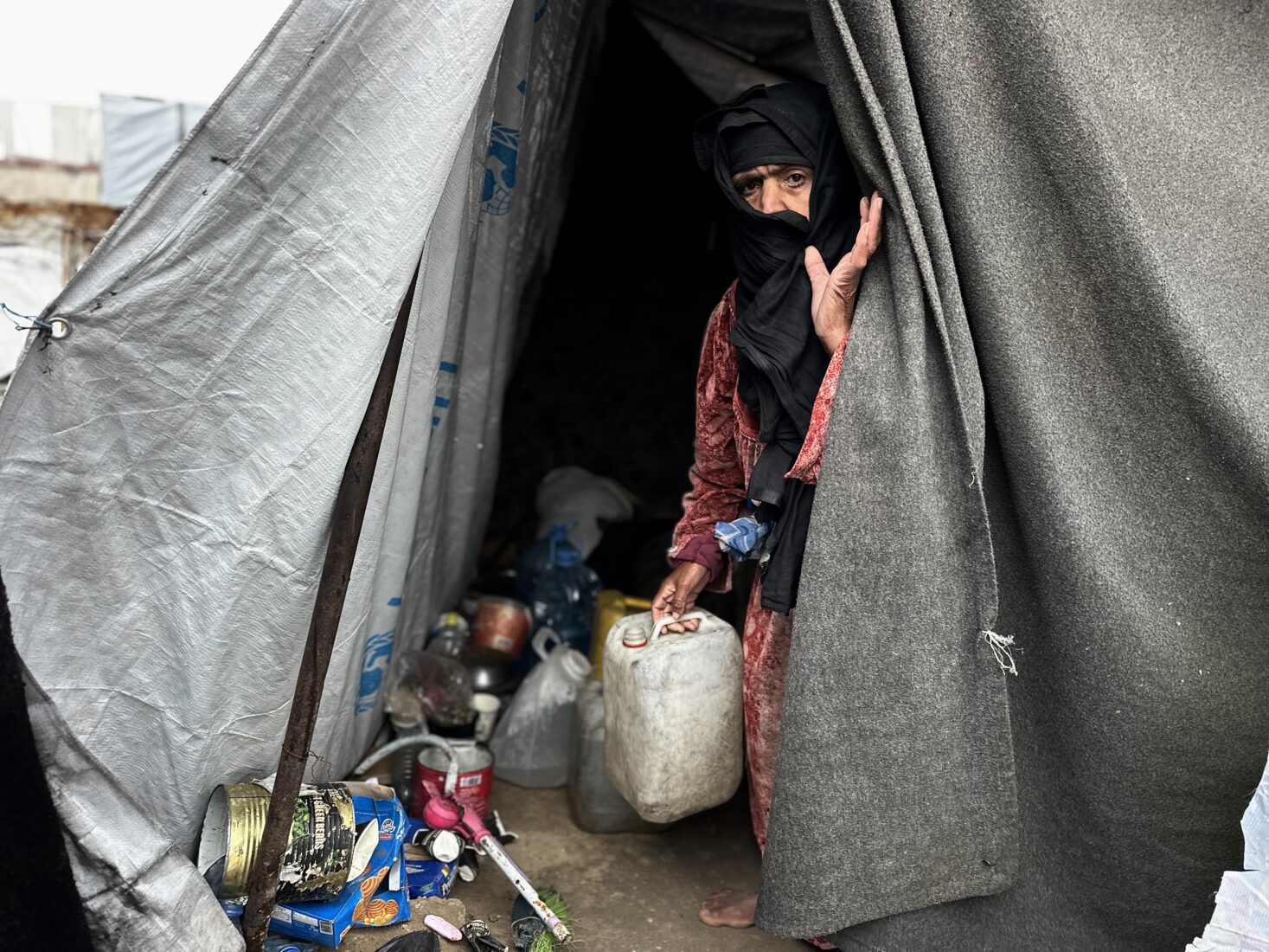 Palestinian women living in makeshift tents struggle to survive under harsh conditions in Khan Yunis and Bureij Camp, in the Gaza Strip on March 7, 2025. (AA Photo)