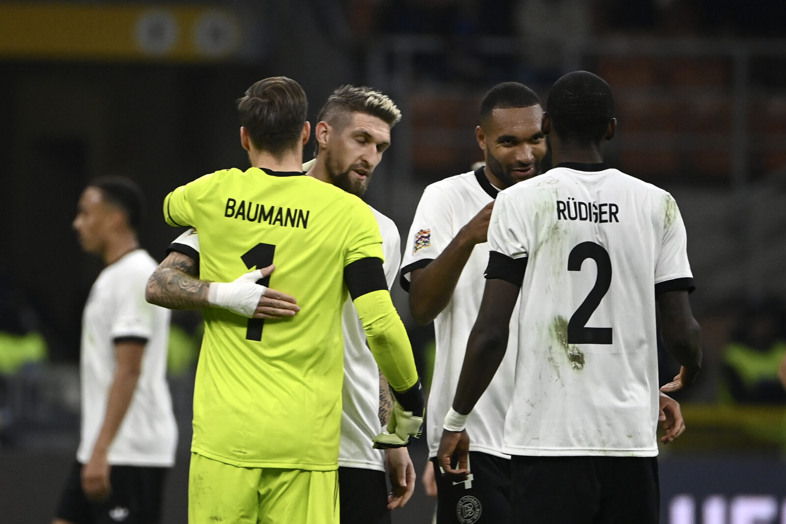 Players in action during the UEFA Nations League quarter-finals first leg football match between Italy and Germany at San Siro stadium in Milan, Italy, on March 20, 2025. (AA Photo)