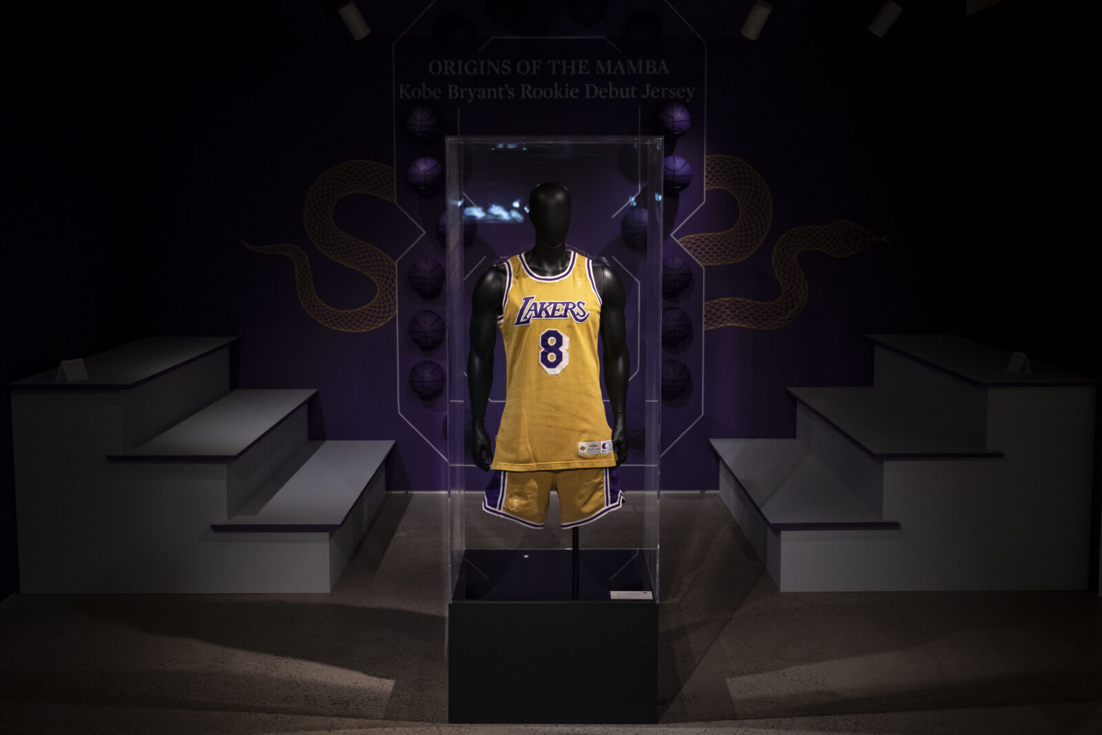 The first jersey worn by Kobe Bryant in his NBA career is on display at Sotheby's Auction House in New York City, New York, United States, March 21, 2025. (AA Photo)