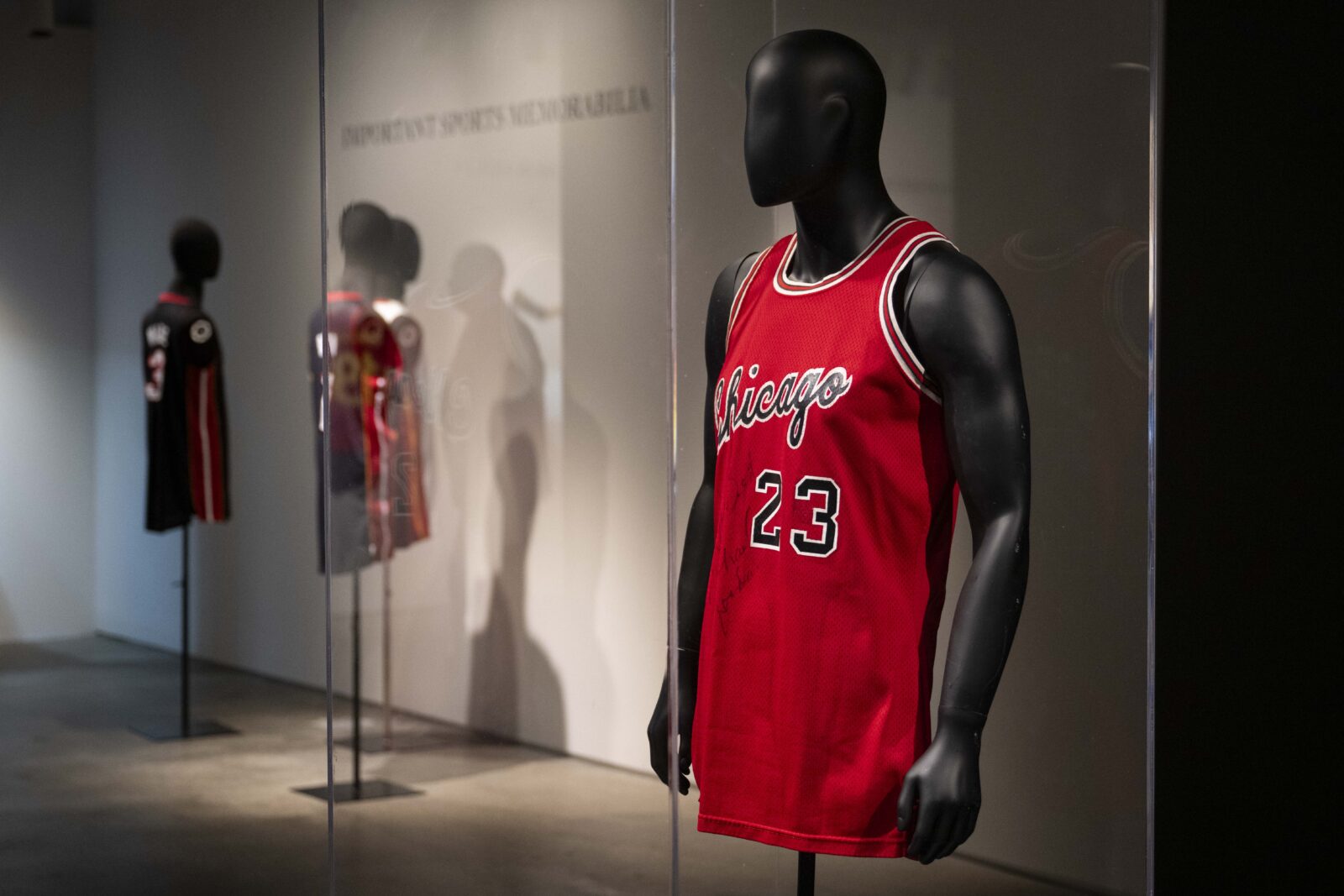The first jersey worn by Michael Jordan in his NBA career is on display at Sotheby's Auction House in New York City, New York, United States, March 21, 2025. (AA Photo)