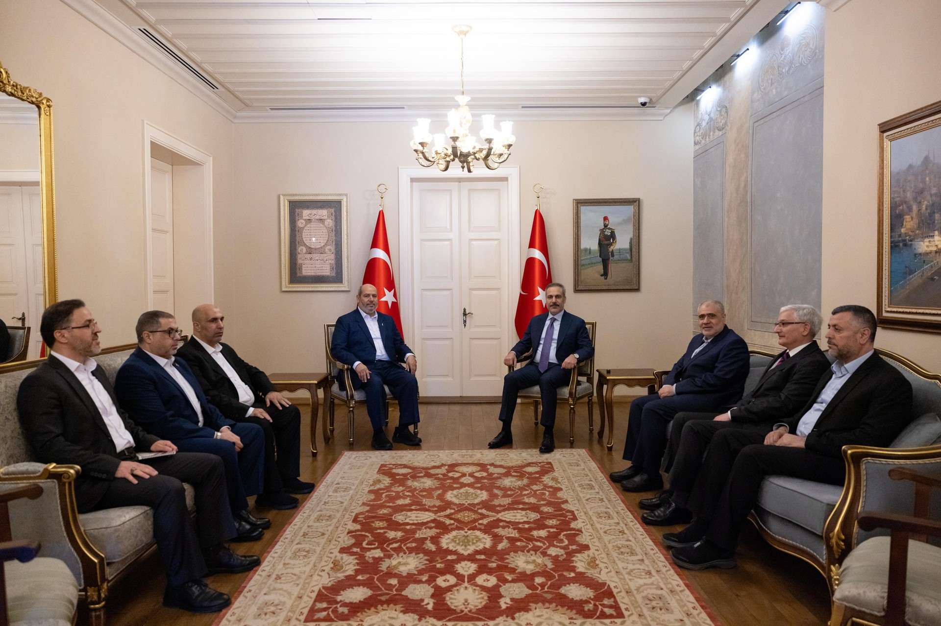 Turkish Foreign Minister Hakan Fidan meets with Hamas delegation headed by Hamas Political Bureau Member Khalil al-Hayya in Ankara, Türkiye on March 22, 2025 (AA Photo) 