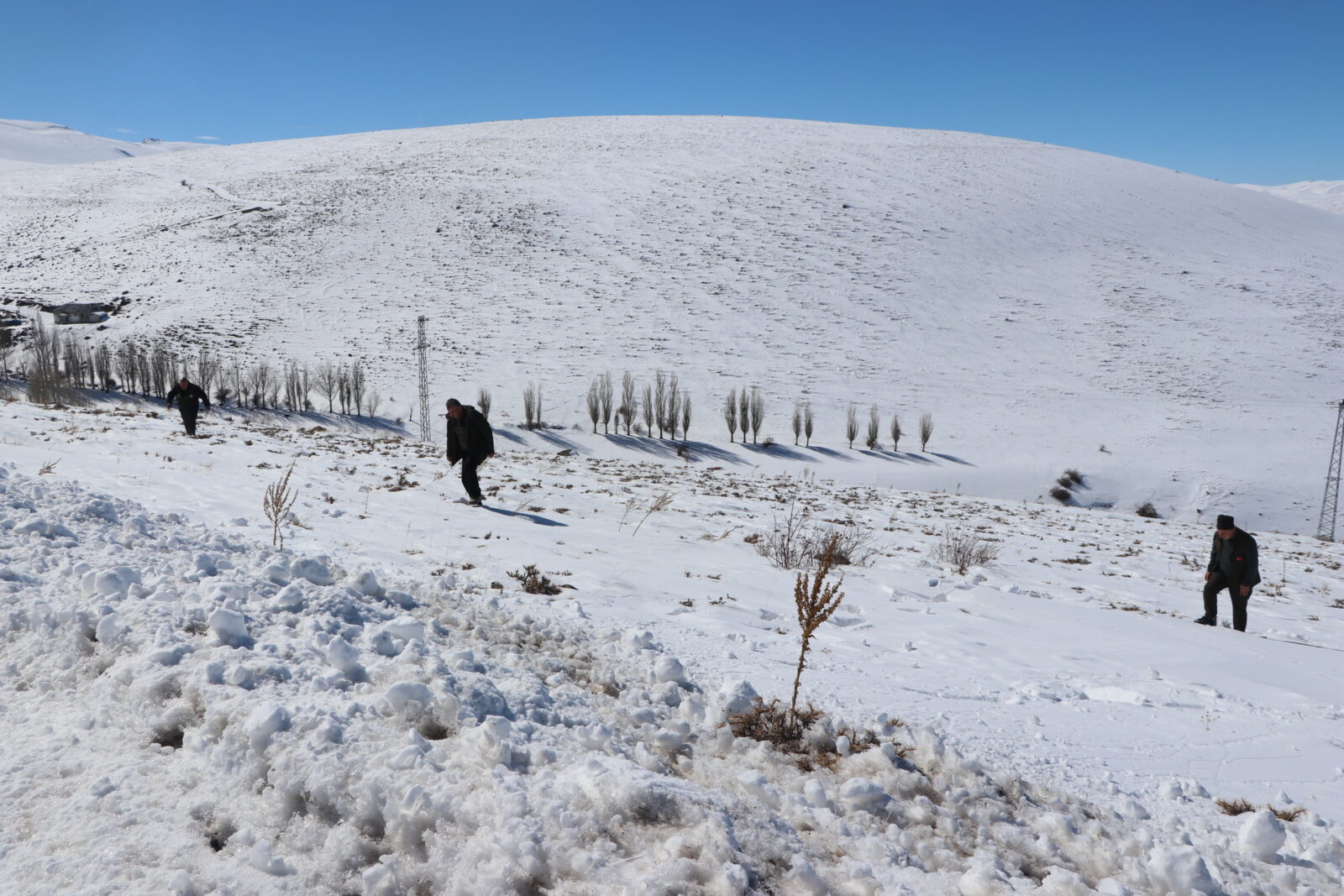 In the rural area where snow depth exceeds one meter within the responsibility area of the 13th Regional Directorate of Nature Conservation and National Parks, officers are conducting observation and inspection. (AA Photo)