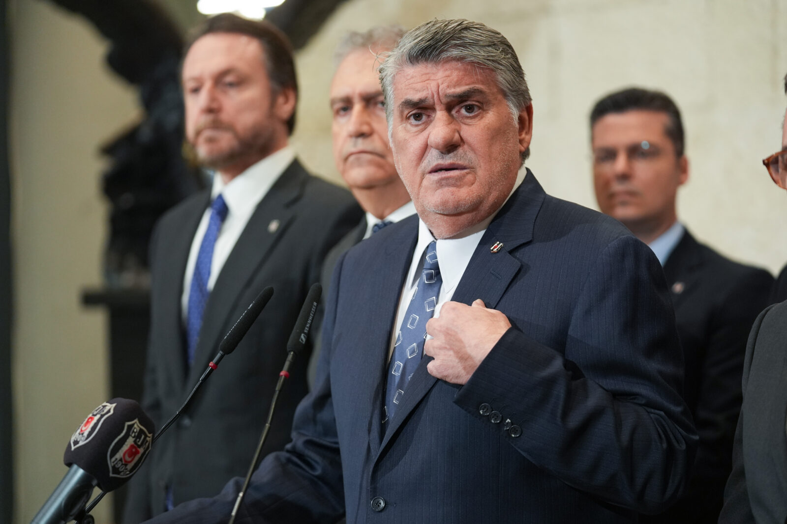 Besiktas Club President Serdal Adali addresses the press at Tupras Stadium, March 26, 2025, Istanbul, Türkiye. (AA Photo)