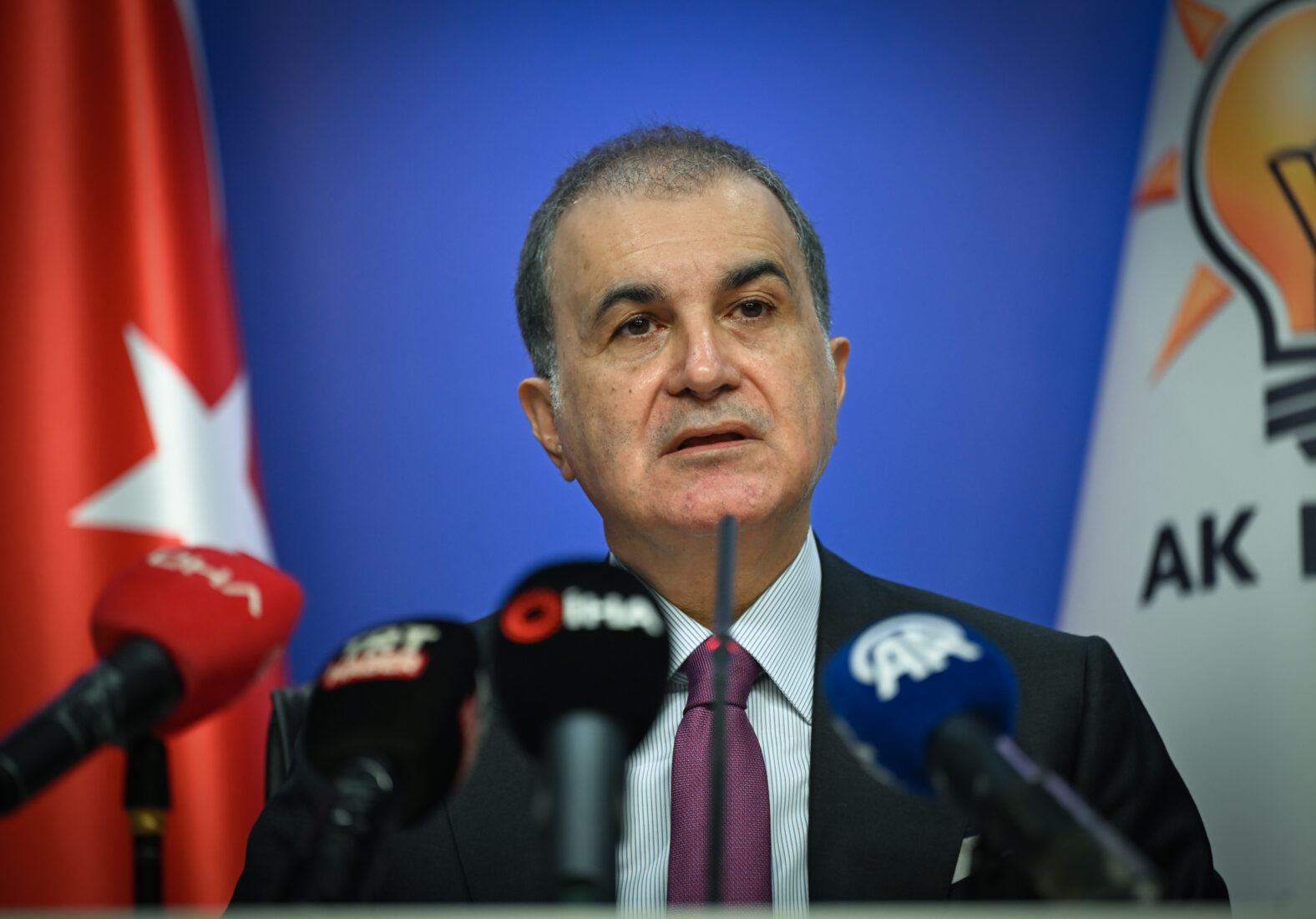 Ruling AK Party Deputy Chairman and Party Spokesperson Omer Celik criticized the US for the detention of Rumeysa Ozturk at the party headquarters on March 27, 2025. (AA Photo)