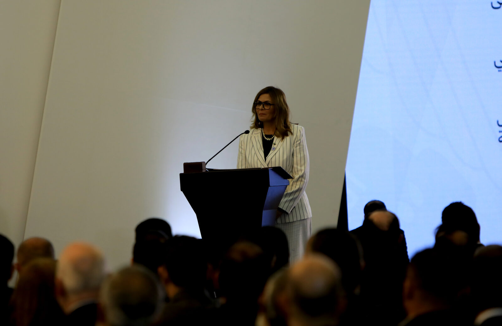 Minister of Social Affairs and Labour Hind Kabawat gives speech at swear-in ceremony for first cabinet after fall of 61-year-old Ba'ath regime at People's Palace in Damascus, Syria, Mar. 29, 2025. (AA Photo)