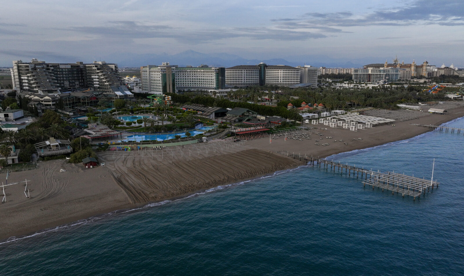 An aerial view of the coastline which stands out with its sea, sand, sun, resorts, important ancient cities, and natural beauties, and where a diligent effort is underway to provide clean facilities for local and foreign guests, millions of tourists vacation every year in Antalya, Türkiye, on March 24, 2025. (AA Photo)