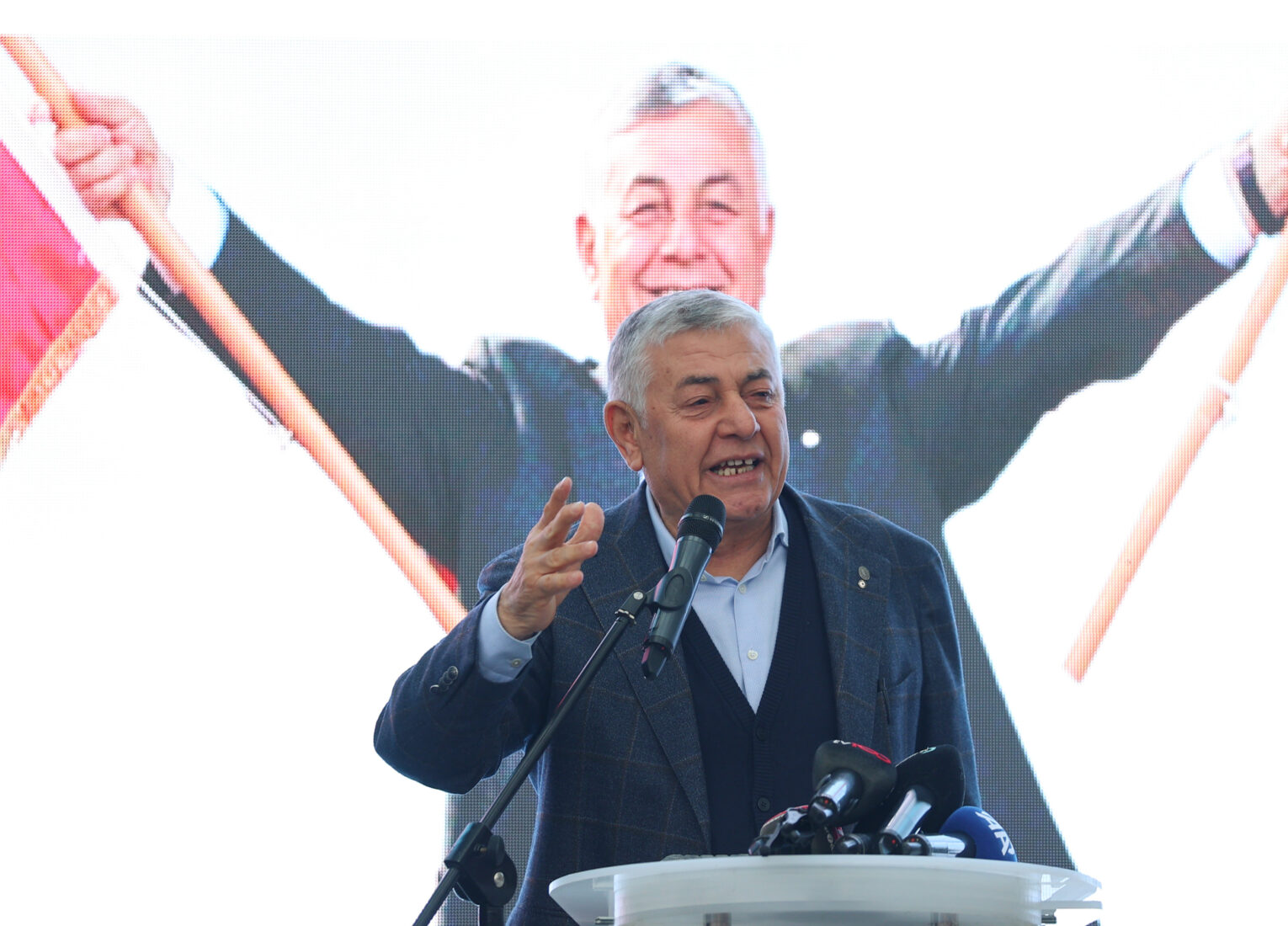 Then-Sariyer Mayor Sukru Genc makes statements in front of Sariyer Municipality in Istanbul, Türkiye, Feb. 14, 2024. (AA Photo)