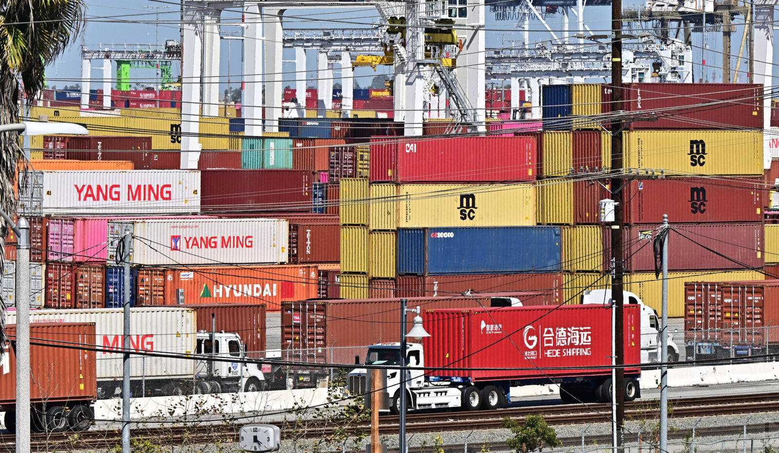 Shipping containers are stacked high at the Port of Long Beach in California, U.S, on Mar. 4, 2025. (AFP Photo)