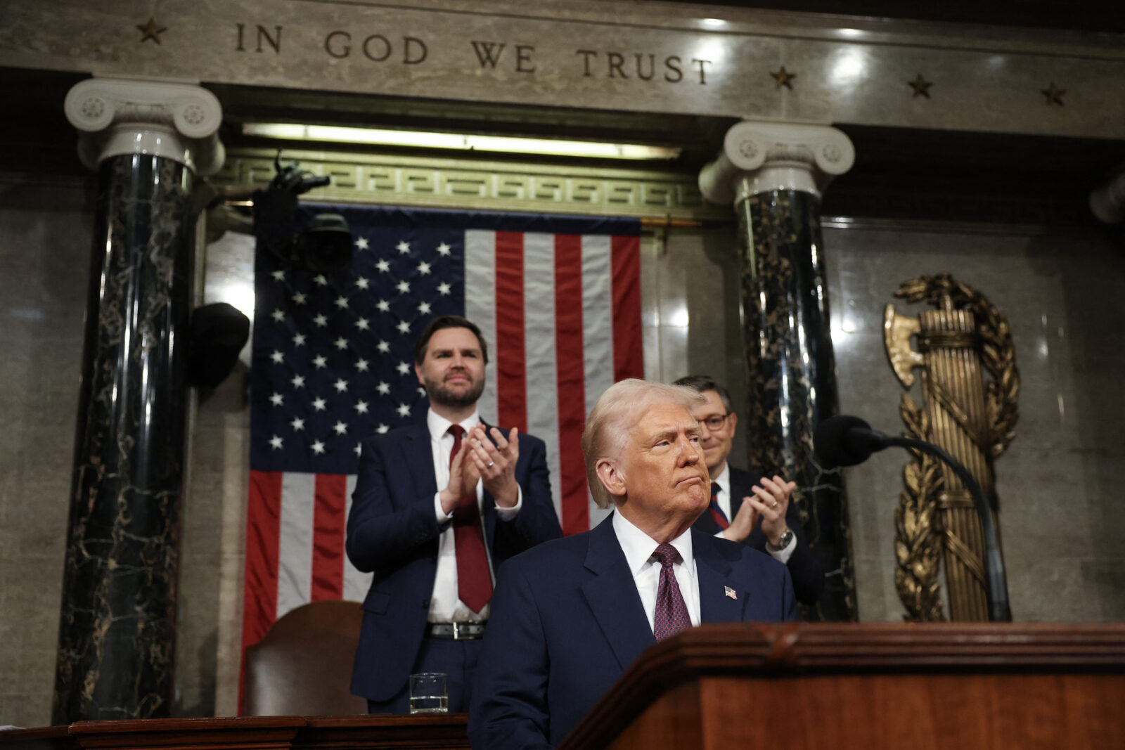 US President Donald Trump stands as he concludes his address to a joint session of Congress in the House Chamber of the US Capitol in Washington, DC, on March 4, 2025 (AFP Photo)