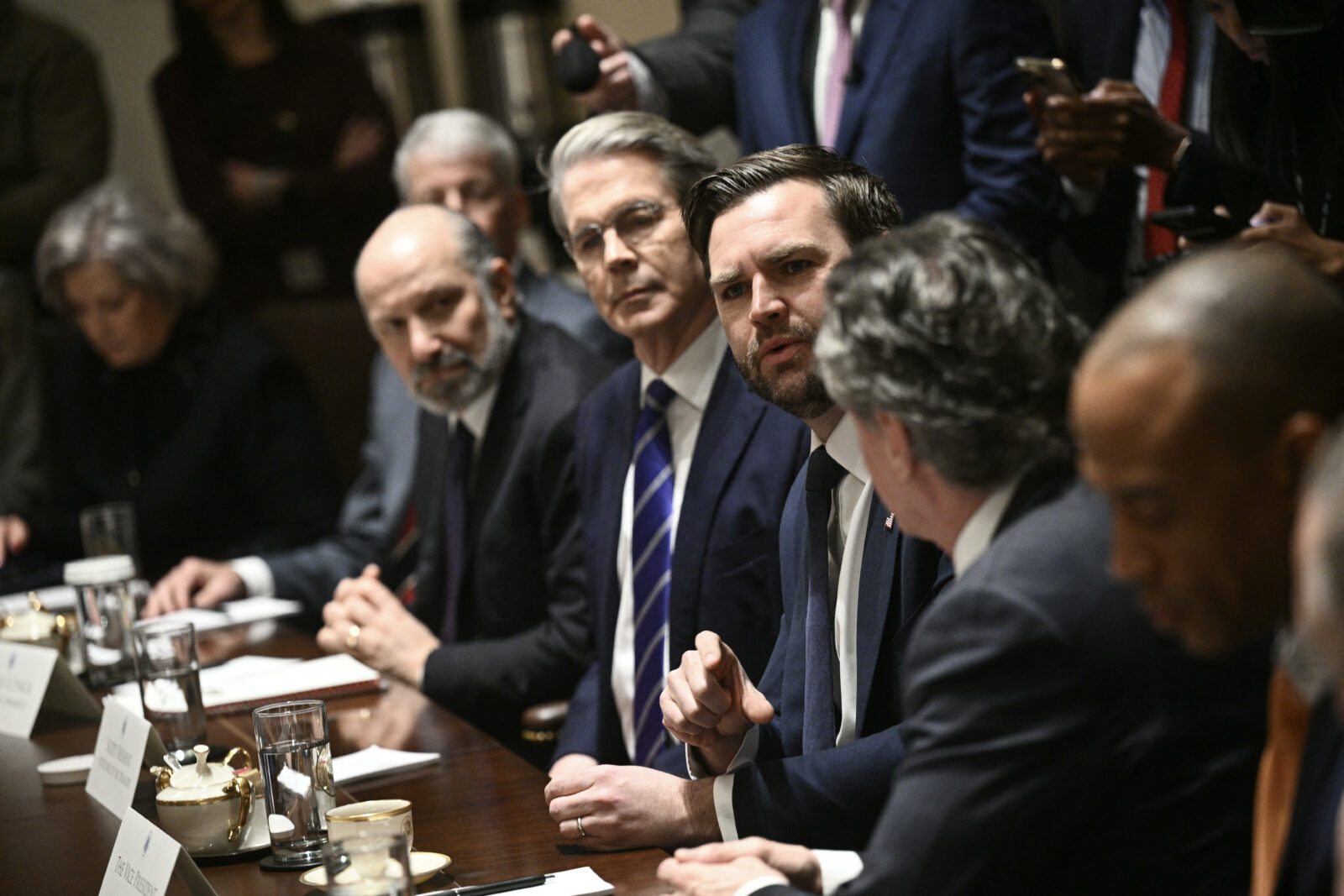 U.S. Vice President JD Vance (C) speaks as U.S. President Donald Trump hosts a cabinet meeting in the Cabinet Room of the White House in Washington, U.S. on March 24, 2025. (AFP Photo)