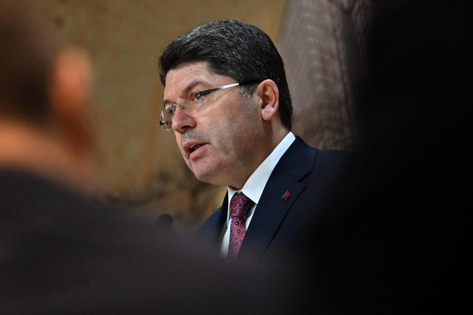 Turkish Justice Minister Yilmaz Tunc addresses a press conference with international press representatives in Istanbul, on March 27, 2025. (AFP Photo)