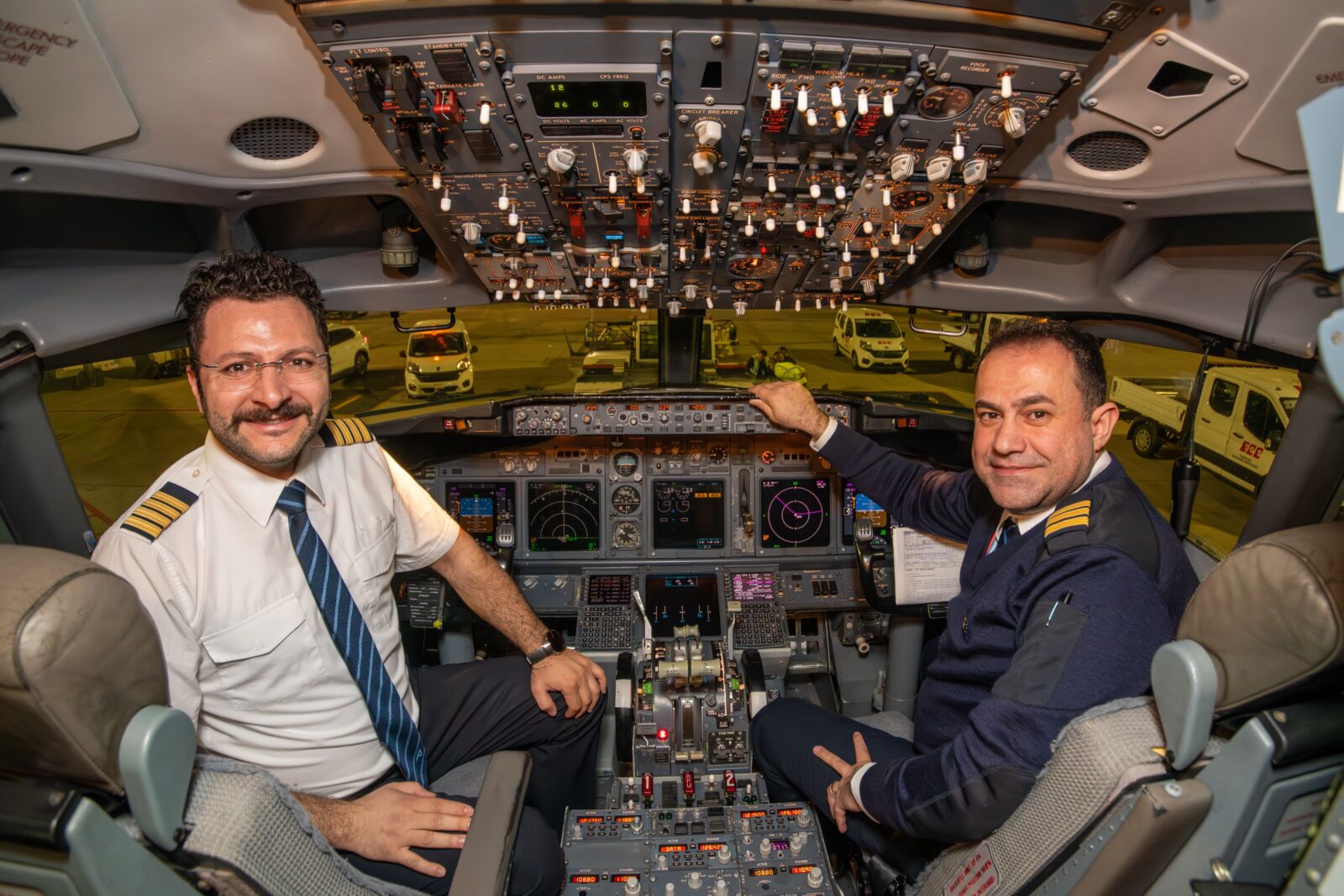 Pilots in the cockpit of an AJet aircraft, ready for takeoff on a new route between Istanbul and Bishkek in Istanbul, Türkiye, on March 24, 2025. (Courtesy of AJet)
