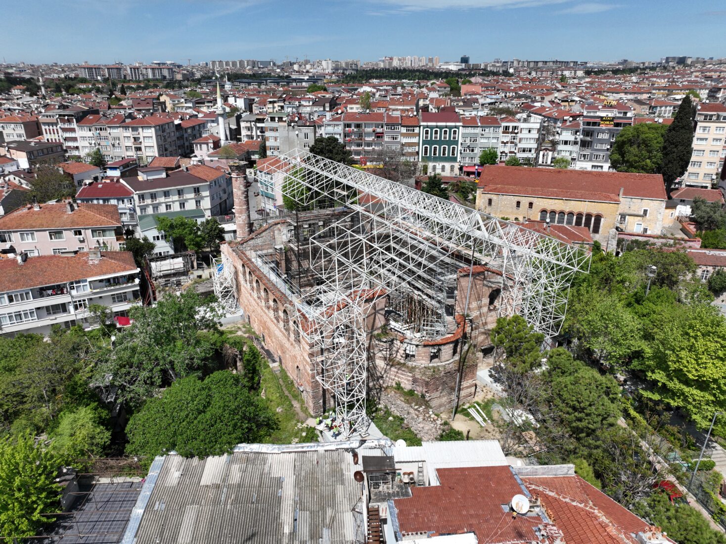 Aerial view of St. John Stoudios (Imrahor) Monastery, also known as Imrahor Ilyas Bey Mosque, Istanbul, Türkiye. (IHA Photo)