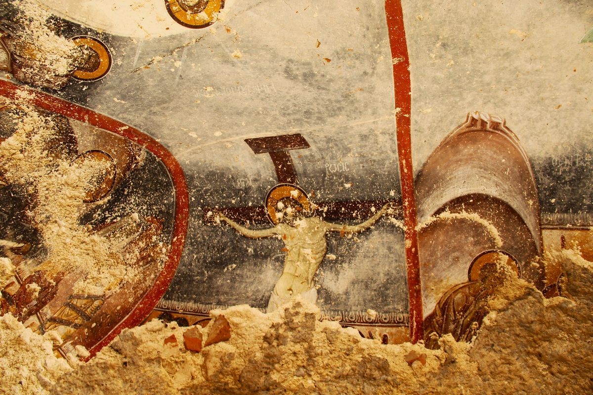 The 1,400-year-old Yediler Monastery in Latmos, which attracts attention with its natural beauty, ancient frescoes, and prehistoric rock paintings, Mugla, Türkiye. (IHA Photo)