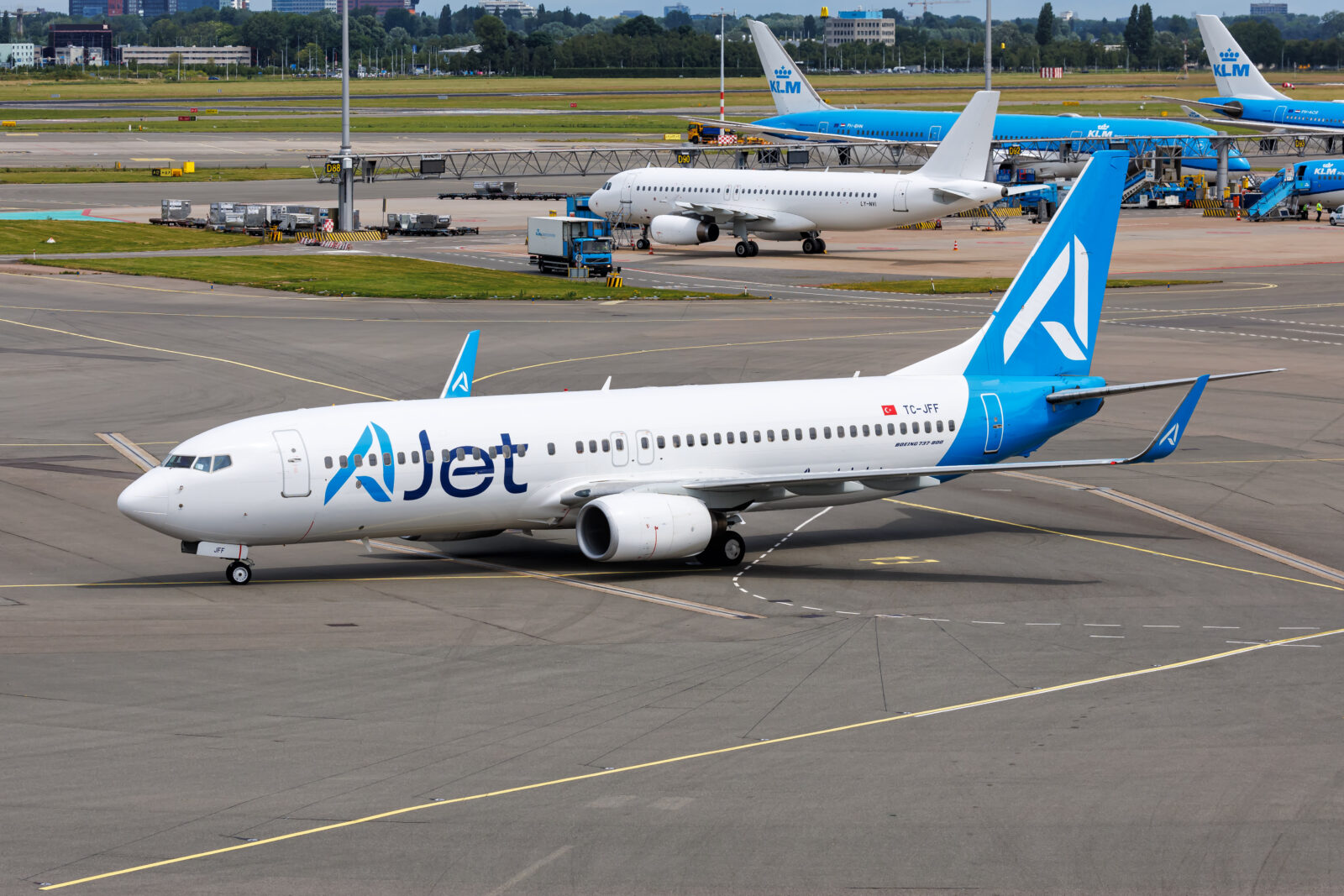 AJet Boeing 737-800 airplane at Amsterdam Airport in the Netherlands in Amsterdam, Netherlands on July 1, 2024 (Adobe Stock Photo)