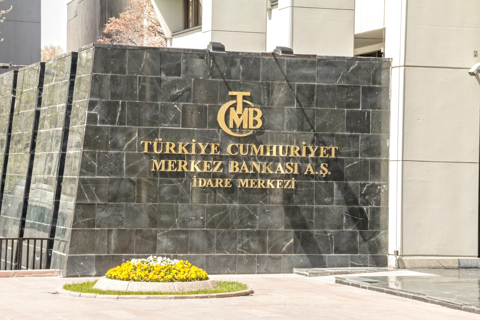 File photo shows the entrance of the Central Bank of the Republic of Türkiye (CBRT) headquarters in Ankara, Türkiye, accessed on March 22, 2025. (Adobe Stock Photo)