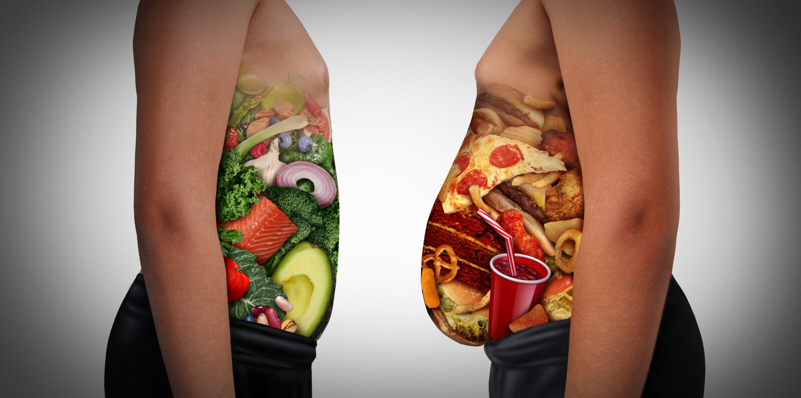 A visual comparison of how diet choices influence body weight and health. (Adobe Stock Photo)