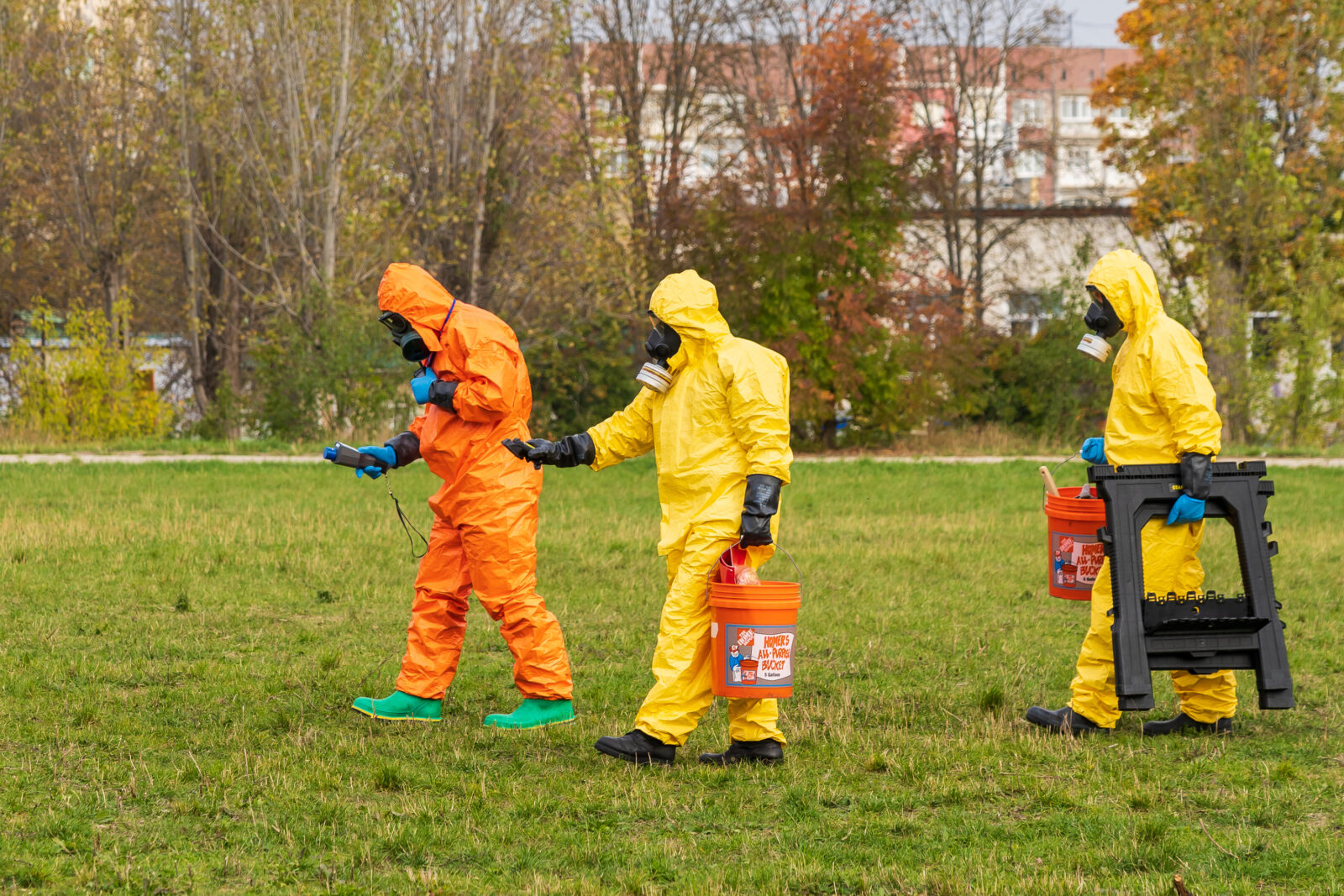 People in chemical protection suits are looking for a source of radiation contamination. Radiation and Chemical Protection in Bălți Moldova on Oct. 12, 2022, accessed on March 29, 2025. (Adobe Stock Photo)