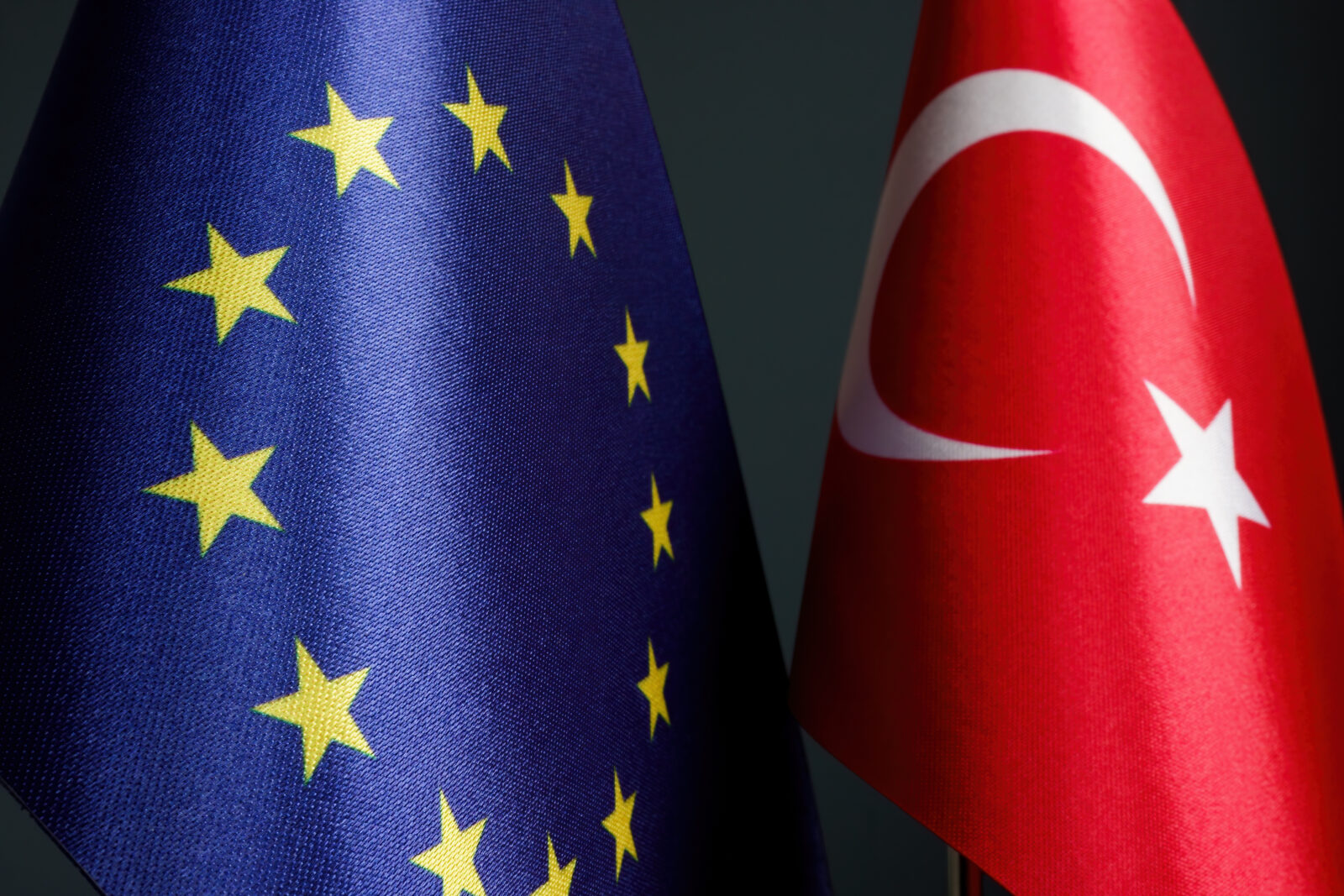 A file photo shows the EU and Turkish flags positioned close to each other at an undated time, accessed on March 14, 2025. (Adobe Stock Photo)