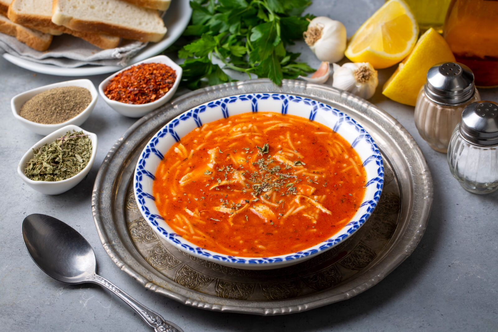 Soup with vermicelli, a comforting and warming dish to start an iftar menu. (Adobe Stock Photo)