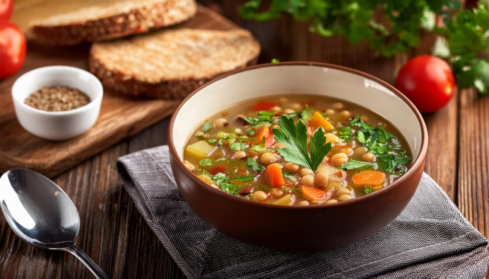 A hearty chickpea and vegetable soup packed with carrots, potatoes, and parsley, served hot to break the fast. (Adobe Stock Photo)