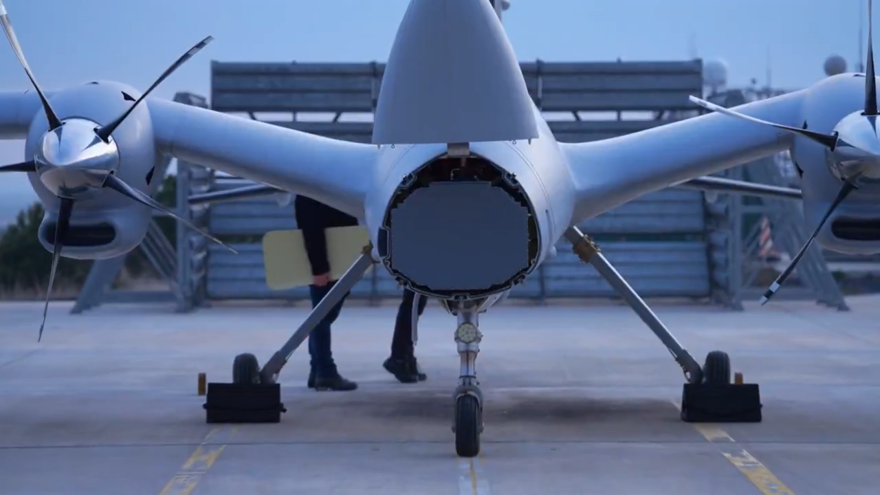 Baykar's Bayraktar Akinci with Aselsan's MURAD AESA radar (Screengrab from video via X / @BaykarTech)