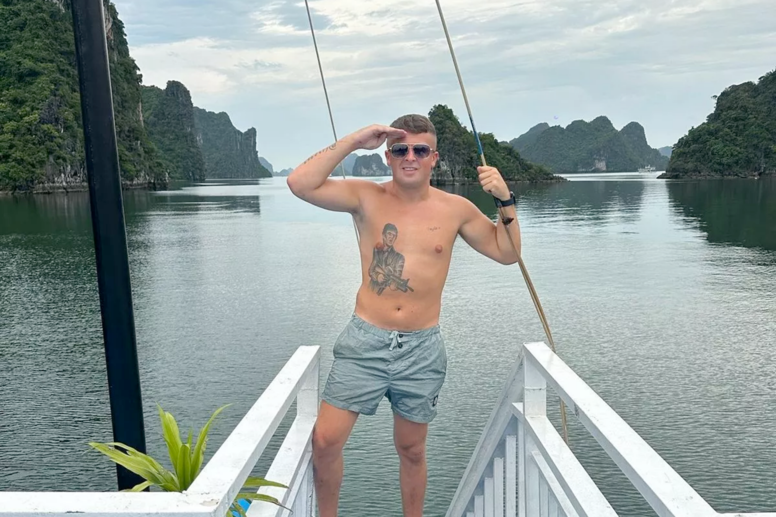 British fugitive Ewan Corbett posed shirtless on a boat while on the run, sharing the image on social media despite an active Interpol red notice, Jan. 24, 2024. (Photo by Facebook/Daily Mirror)