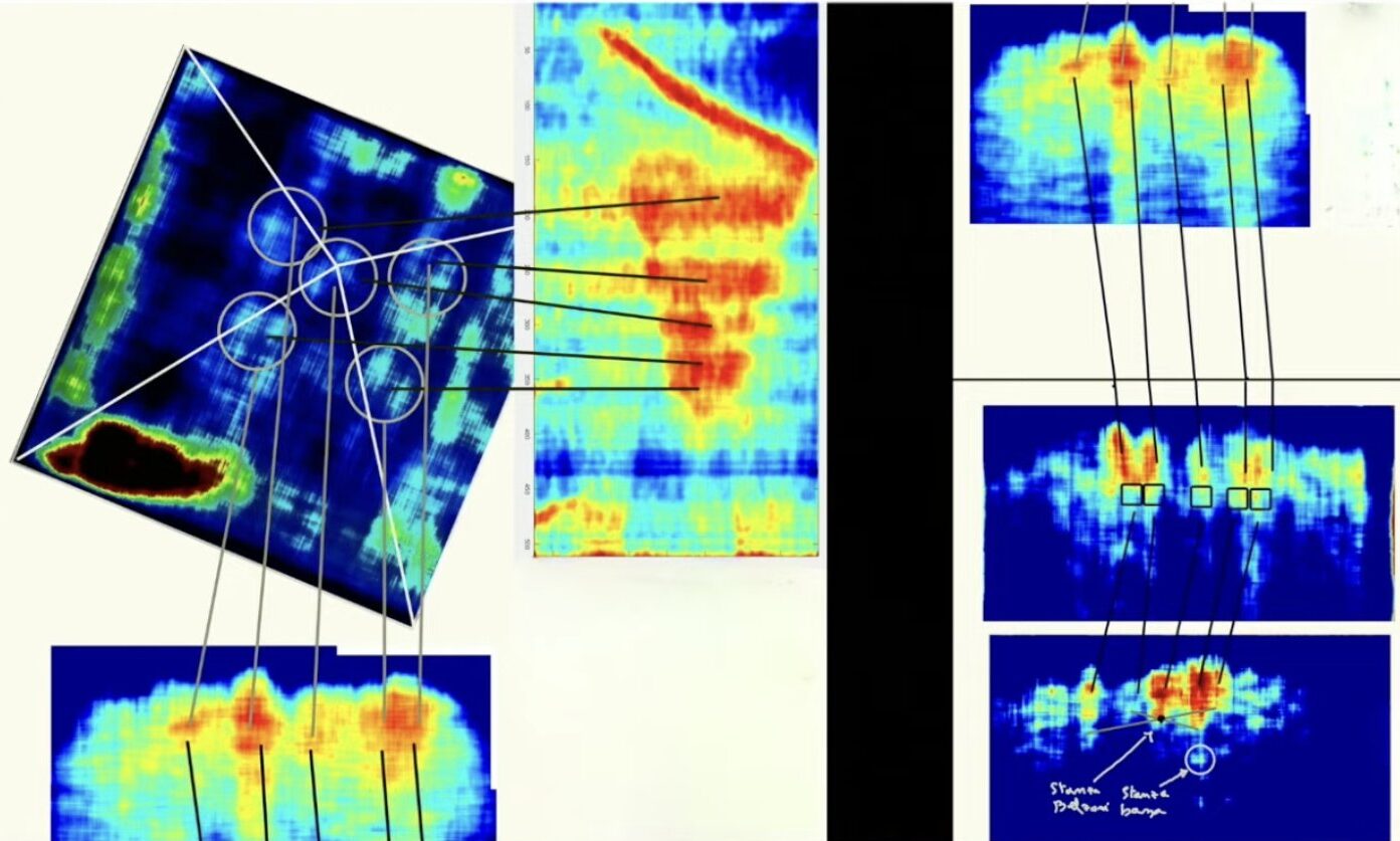 Tomographic images could indicate internal artificial structures under the pyramid. (Image via Khafre Project)